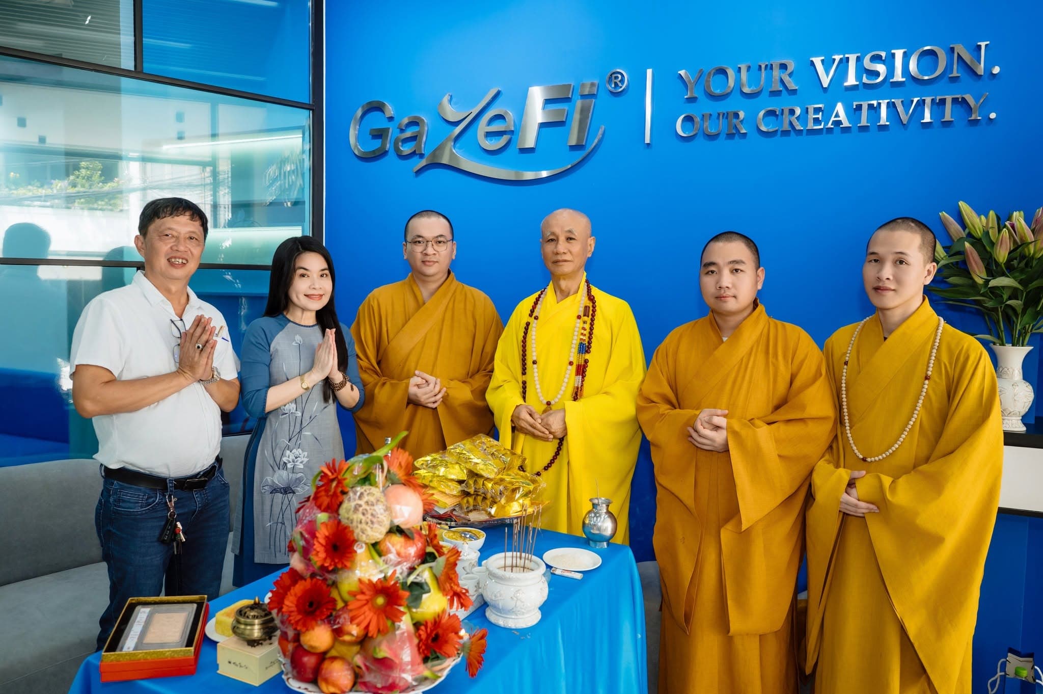 A traditional blessing ceremony for the new GazeFi Building.