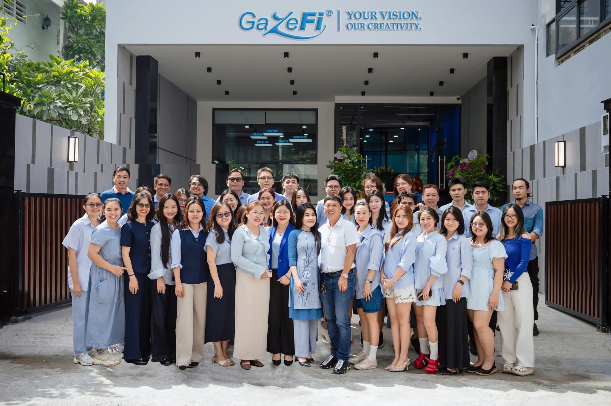 The full GazeFi team gathered outside the new building.