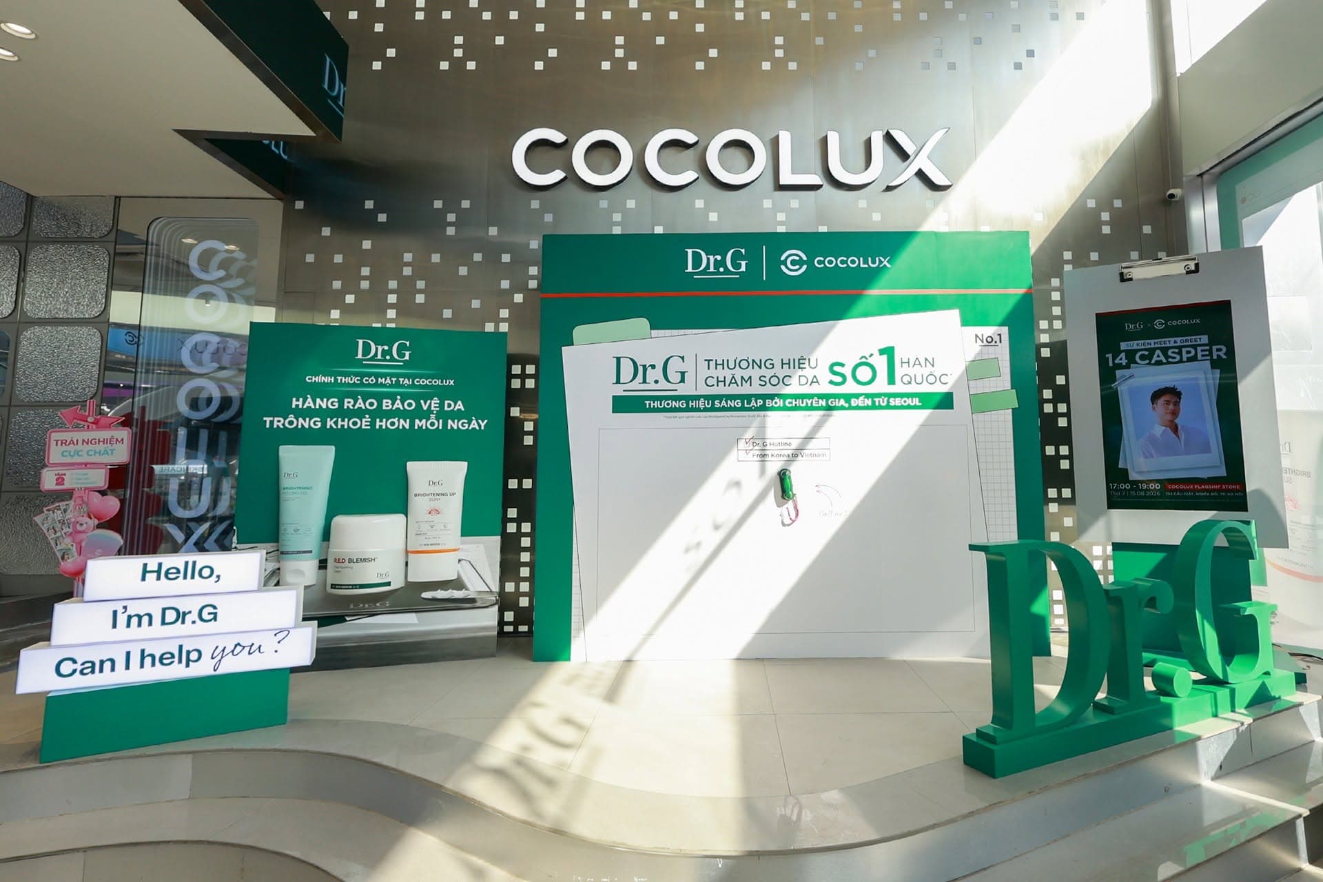 Dr.G medical skincare activation booth facade at Cocolux